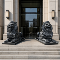 Par de Esculturas de Leones Reclinados Grandes de Cobre Fundido para Entradas de Bancos, Hoteles, Villas y Edificios Comerciales