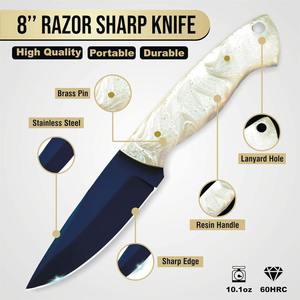 Couteau de chasse artisanal en acier Damas, couteau de poche NM de haute qualité, gaine personnalisable en bois et cuir, couteau OEM Bus - Product Image 2