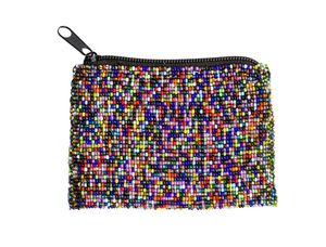 Porte-monnaie à fermeture éclair XOXO fait main en perles, noir, forme rectangulaire, thème amour, broderie artisanale pour la Saint-Valentin - Product Image 4