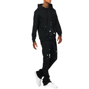 Ensemble survêtement décontracté pour femmes noires, sweat-shirt et pantalon de survêtement d'hiver, streetwear, imprimé à l'acide, éclaboussures de peinture, tenue en deux pièces - Product Image 5