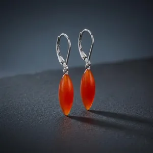 Carnelian Icicle Teardrop <b>Drop</b> Earrings Orange Minimalist Handmade 925 Sterling Silver Gold July Birthstone <b>Sun</b> Kissed Gift - Product Image 4