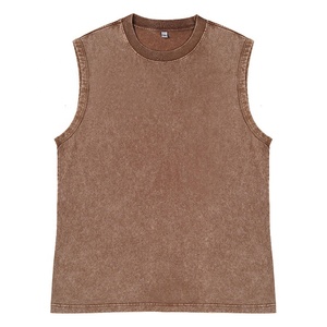 Débardeur sans manches pour homme, col rond, couleur unie, gilet décontracté, logo imprimé sur le devant, coton tricoté, style vintage délavé - Product Image 3