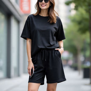 Conjuntos holgados de camiseta y pantalones cortos para mujer, conjuntos de pantalones cortos para correr Fitness Stone Wash, sudaderas, conjuntos de pantalones cortos Vintage para mujer - Product Image 5