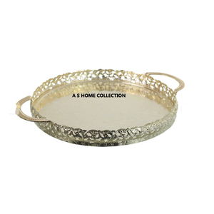 Plateau de service en métal personnalisé léger luxe en acier inoxydable rond service hôtelier plateau de rangement décoratif en métal - Product Image 1