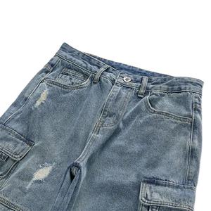 Jeans déchirés et usés pour homme, style streetwear personnalisé, coupe droite, denim, poches cargo, 100% coton, à bon prix - Product Image 6