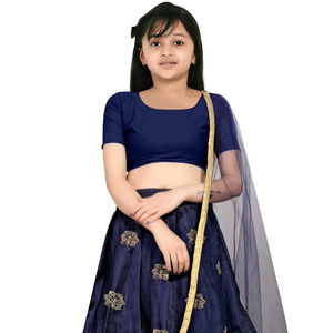 ชุดเลเฮนกาโชลีสีน้ำเงินยาวคลุมพื้นสำหรับเด็กผู้หญิง แบรนด์ชอริยัม แฟชั่น เสื้อผ้าชาติพันธุ์ |   ชุดเชลีปักลายตาข่ายสำหรับงานแต่งงานแบบอินเดีย  ใส่ได้ทุกโอกาส - Product Image 1