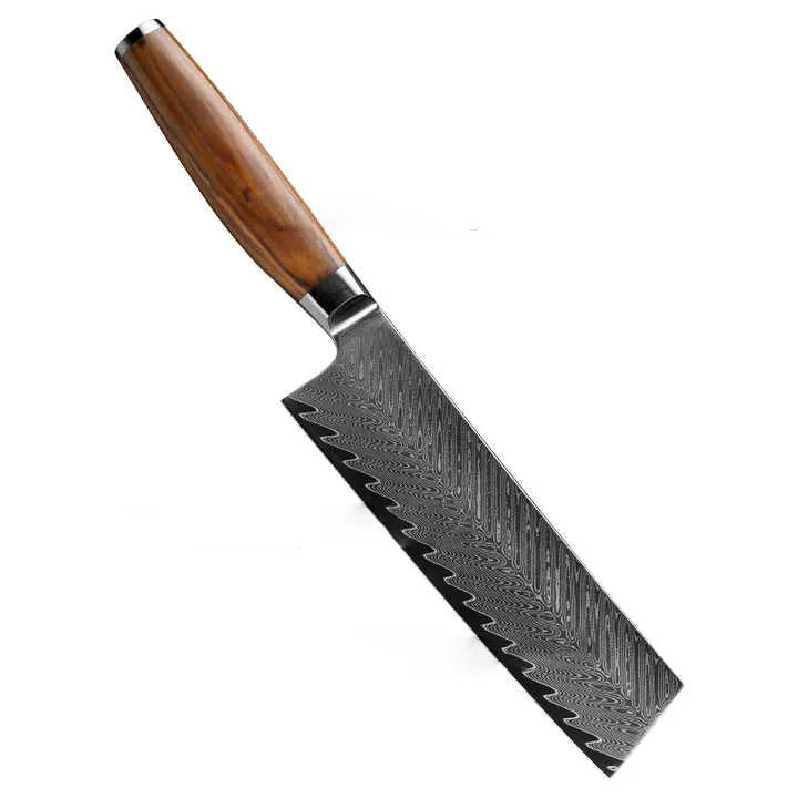 Làm bằng tay chuyên nghiệp Damascus thép đầu bếp nhà bếp Cleaver cố định lưỡi dao với tay cầm bằng gỗ để bán