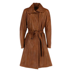 Gabardina de cuero auténtico 100% de la mejor calidad Color de piel con cinturón Gabardinas de alta calidad para mujer - Product Image 1