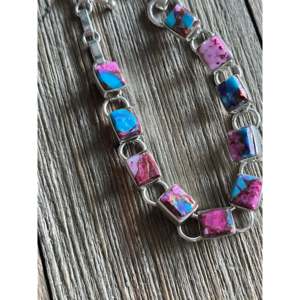 Navajo Pink Dream Mohave Turquoise & Sterling <b>Silver</b> Fine Chain <b>Bracelet</b> with Link Design - Product Image 3