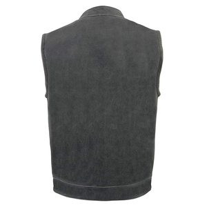 Best Quality <b>Black</b> Heavy Biker <b>Vest</b> for Motorcycles Solid Pattern Woolen Leather Outer Wear Stylish High Street Style - Product Image 2
