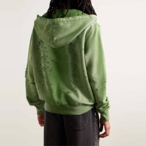 Sweat à capuche oversize en coton et polyester mélangé pour l'hiver, avec fermeture éclair intégrale, thermique, délavé à l'acide, délavé au soleil, effet usé - Product Image 4