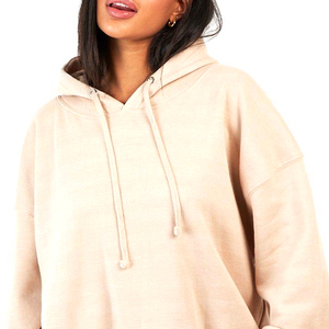 Oversized Plain Dyed Women Hoodies 100% Cotton Material Breathable Hooded Sweatshirt Customised Logo Printing OEM - Product Image 4