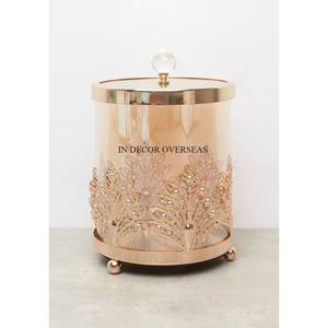 Direct Factory Supply Gold Plated Metal Made Base And Leaves Designer Top Lid For Hammered Texture Clear <b>Glass</b> Canister Supplies - Product Image 5