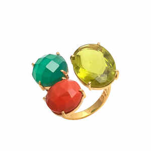 Haute Qualité 925 Sterling Silver Fine Ring Hydro Faceted Gemstone Prong Setting Natural Orange Calcédoine Vert Onyx Péridot - Product Image 1
