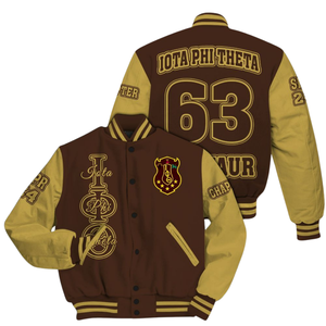 Iota Phi Theta giacca 1963 Letterman giacca Varsity marrone oro greco vita confraternita abbigliamento classico stile universitario - Product Image 4