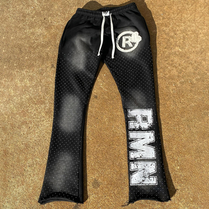 Ensemble de survêtement noir imprimé personnalisé sweat à capuche et pantalon de jogging pointillé fondu conception texte en gras logo unisexe tenue de sport 2 pièces - Product Image 5