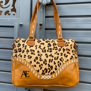 ODM OEM cheveux de haute qualité sur cuir de vachette imprimé léopard femmes sac fourre-tout fabricant en cuir véritable Shopping sacs à bandoulière - Product Image 4