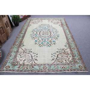 Tapis vintage 5,9 x 9,1 pieds, tapis turc, tapis en laine vert à motifs floraux - Product Image 1