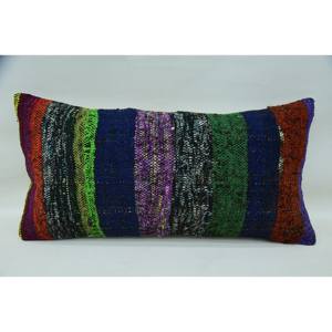 Multicolor Wool Patchwork Kantha Pillow 12x24 Inch Decorative <b>Cushion</b> Woven with Vintage Pattern - Product Image 1