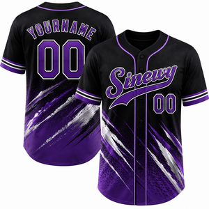 Maillot de baseball Sinewy personnalisé avec nom et numéro, violet et noir, sublimé, anti-humidité, unisexe, adulte, manches courtes - Product Image 1