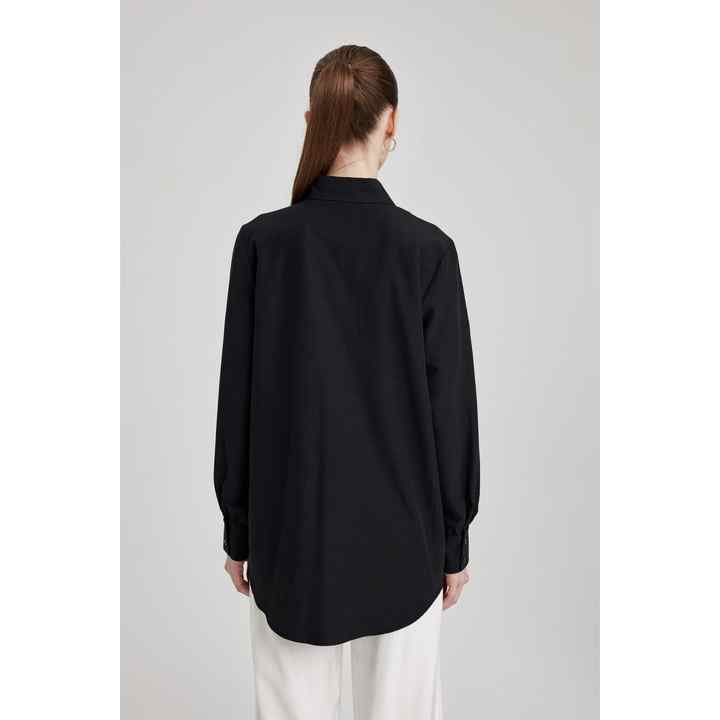 Regular Fit Shirt Collar Poplin Long Sleeve Tunic