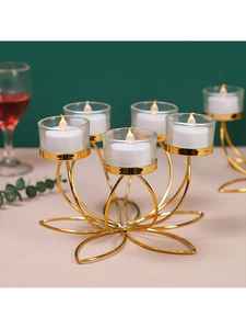 Gold metal 3 cup <b>tealight</b> holder candelabra luxury wedding table centerpiece dining room decorative home interior display 2026 - Product Image 4