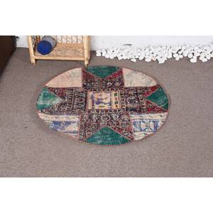 Alfombra de lana roja y verde vintage, 330x330 cm, estilo bohemio, área grande de retazos con respaldo de látex para pasillo o dormitorio - Product Image 1