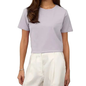 Verano 100% algodón Mujer camiseta de fondo básico de moda señora manga corta suelta Tops camisas sólido 230G Tops - Product Image 3