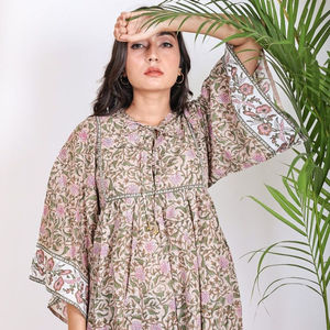 ชุดเดรสพิมพ์ลายของผู้หญิงลำลองขนาดเล็กแขน3/4ปรับแต่งได้ตามต้องการกระดุมธรรมชาติผลิตจากผ้าสแปนเด็กซ์ - Product Image 1