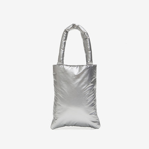 Fashion Waterproof Nylon Metallic Silver Cosmetic Tote <b>Bag</b> with Rope Handle Open Top <b>Clear</b> Window Panel Customizable Color Logo - Product Image 2
