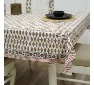 Nappe en coton pur 100% faite à la main, imprimée au bloc, motif herbe verte, style indien avec passepoil, pour décoration de ferme, mariage, restaurant, maison - Product Image 1