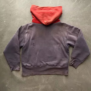 Fabricants de sweats à capuche courts en coton, patchwork bicolore, vintage, délavé, effet soleil, délavé à l'acide, pour hommes - Product Image 2