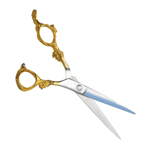 Ciseaux droits demi-or en acier allemand avec repose-doigt Ciseaux de coupe de cheveux à poignée Dragon de haute qualité - Product Image 3