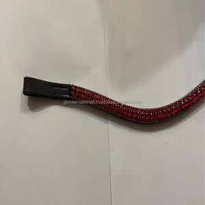 100 & bande de sourcil de cheval en cuir véritable 3 rangées chaîne rouge cristaux bling-bracelet de sourcil de cheval cristal bande de sourcil décorative en gros - Product Image 5