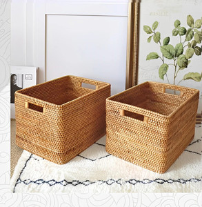 Panier en rotin tissé à la main, grand panier en osier, panier de rangement en rotin portable 3 set Home Bathroom Living Room Storage - Product Image 1