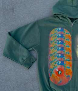 Custom Green Color Oversize Zip Up Hoodie Dtg Screen Print Hoodies Acid Wash Vintage Men Sun Faded <b>Streetwear</b> Hoodie - Product Image 2