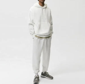 Ensemble de survêtement pour homme en coton 100% beige, coupe ample, avec poignées robustes, respectueux de l'environnement, deux pièces, sweat à capuche et pantalon cargo grande taille - Product Image 3