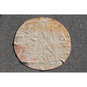 พรมขนสัตว์ปะเย็บสีเบจ4x4ft วินเทจคลาสสิกสี่เหลี่ยมทำด้วยมือโพลีเอสเตอร์น้ำยางโพลีเอสเตอร์สำหรับตกแต่งห้องโถงห้อง - Product Image 1