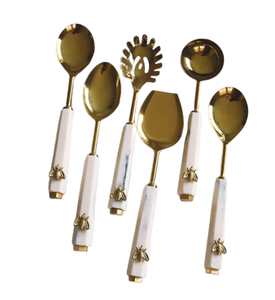 Couverts Élégant Serveur De Salade Table À Manger En Acier Inoxydable Plaqué Or Couverts À Miroir Sur Mesure Poignée Métallique Blanche - Product Image 2