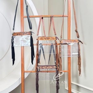 กระเป๋าถือหนังแท้แบบใสสั่งทำพิเศษจากโรงงาน ผ่านการรับรองสำหรับใช้ในสนามกีฬา  กระเป๋าสะพายข้างแบบสลักลายด้วยมือ  กระเป๋าใสขนาดเล็กสำหรับผู้หญิง - Product Image 1