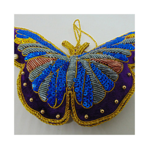 Latest Production Butterfly Shape Colourful Most Beautiful New Design Zari Embroidery Sequence Work X-mas Hanging Ornaments - Product Image 1
