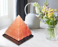 Lampe de pyramide de sel rose de l'Himalaya artisanale Base en bois naturel élégant sculpté cristal décor à la maison lumière