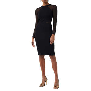 Abito tubino French Connection Viven nero taglia 10 con pannello in rete a maniche lunghe e vita naturale - Product Image 4