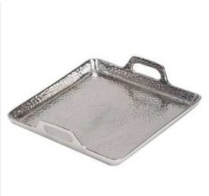 Plateau de service fantaisie en aluminium avec poignée en métal Plateau de service décoratif de forme carrée Article antique Plateau fantaisie en or argenté - Product Image 3