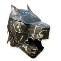 Casque médiéval Wolf Armor en fer moulé sous pression, élégamment sculpté avec accents en laiton, placage nickel noir, portable et fonctionnel