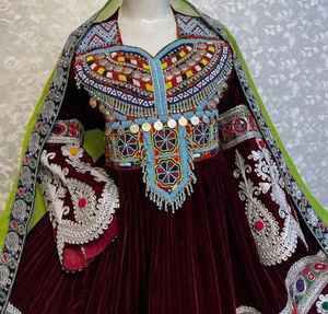 Conjunto de Vestido Maxi Étnico de Seda Chifón Transpirable para Mujer, Estilo Vintage Afgano, Estampado de Moda, Nuristan Kabul - Product Image 4