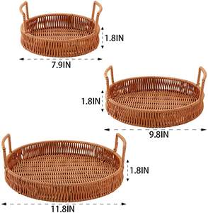 Ensemble de 3 plateaux de service pour hôtels et fêtes Forme ronde Fournitures de couleur marron Plateau de service en aluminium au design unique avec poignées - Product Image 6