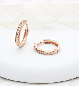 14K 18K Yellow <b>Gold</b> Rose <b>Gold</b> Vermeil Sparkly Moissanite Diamond earrings Huggie <b>Hoops</b> (<b>small</b>) - Product Image 1