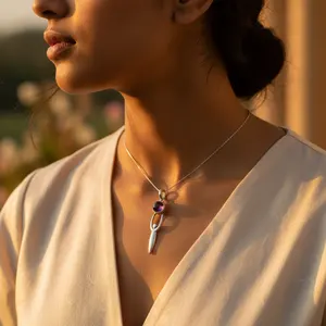 Bijoux en argent 925 pour femmes, cadeau, pendentif en améthyste taille émeraude avec motif goutte d'eau, pendentifs en or rose numérotés - Product Image 2