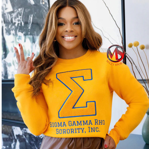 Wholesale Sweatshirts Crewneck Glitter Printing & Embroidered Stretchable Bottom <b>Blue</b> Color Sigma Gamma Rho Sorority Streetwear - Product Image 4